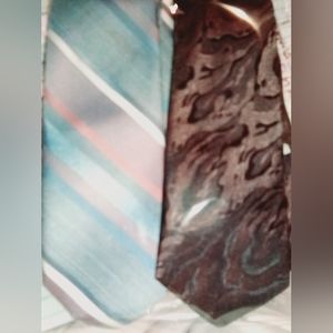 Vintage SET Envy USA TieSBrown textured and light gray with pastel stripes EUC